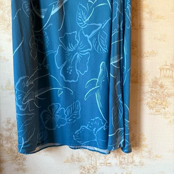 Vintage 90s blue whale hibiscus Hawaiian floral print tank maxi dress 2XL - Picture 3 of 4